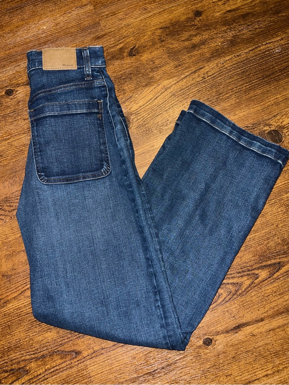 Madewell Emmet Wide Leg High Rise Dark Wash Blue Denim Patch Pockets Size 25 - Picture 8 of 13